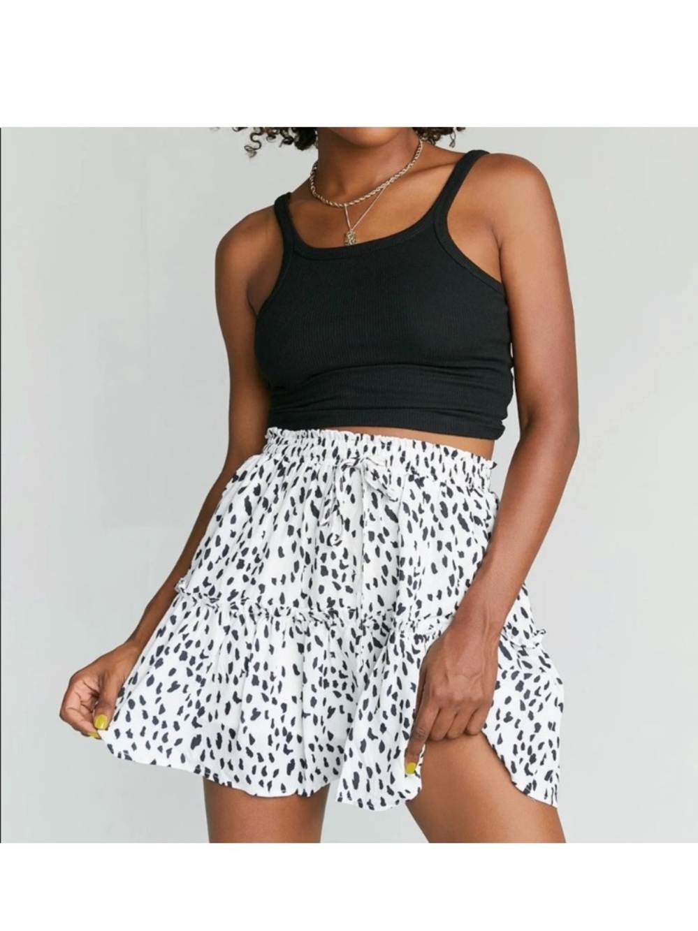 NWT- Princess Polly- size Medium- White & Black Leopard-Print Tiered Mini Skirt